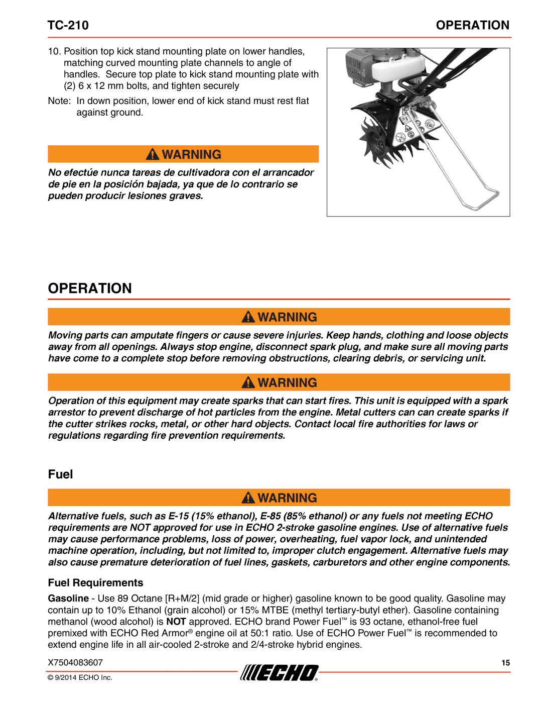 Echo TC-210 specifications Operation, Fuel Requirements 