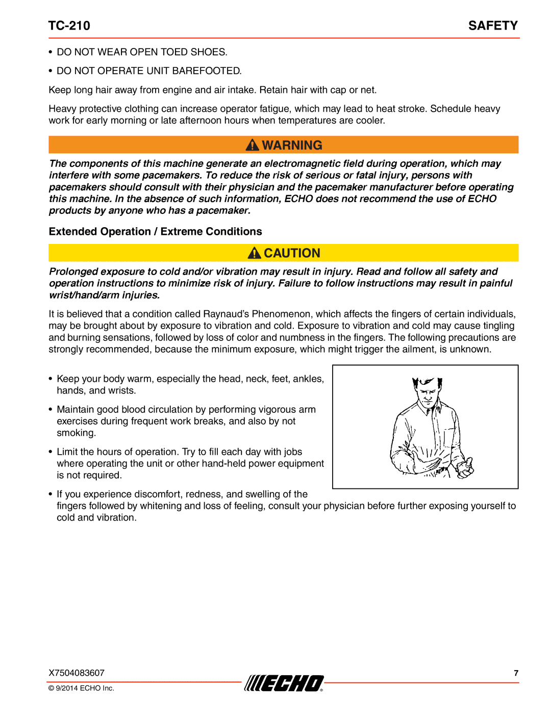 Echo TC-210 specifications Safety, Extended Operation / Extreme Conditions 