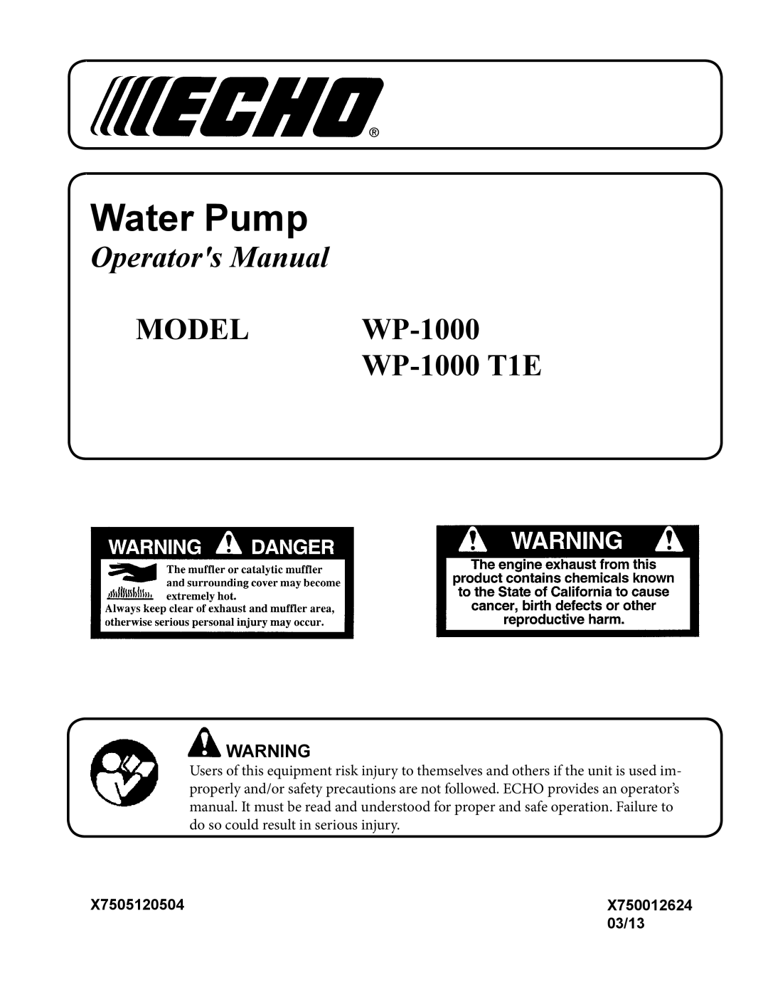 Echo WP-1000 T1E manual Water Pump 