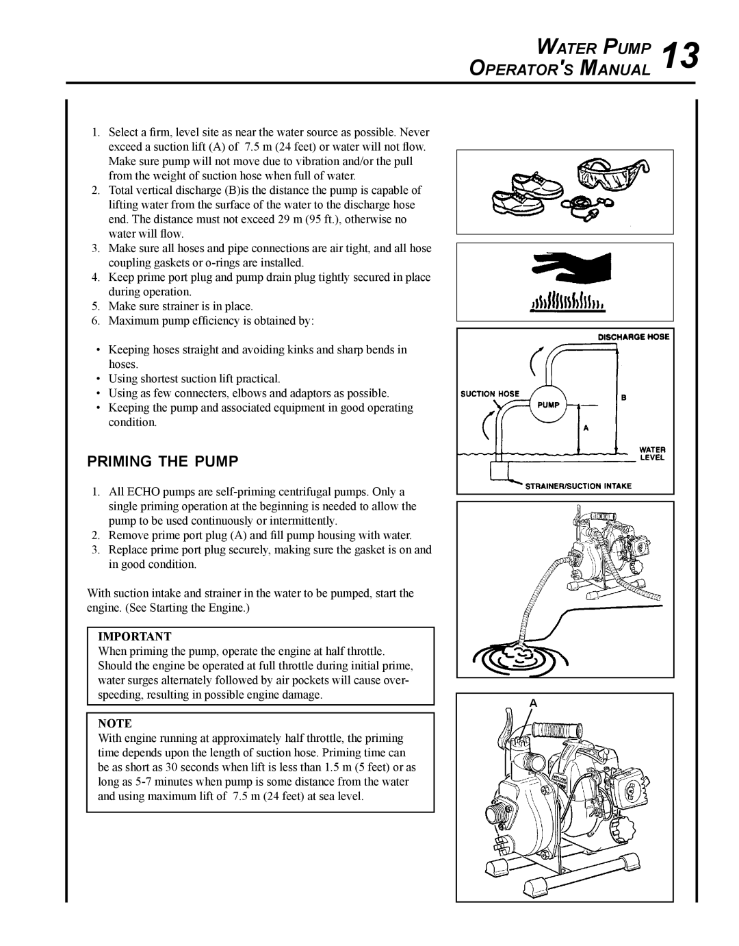 Echo WP-1000 T1E manual Priming the pump 