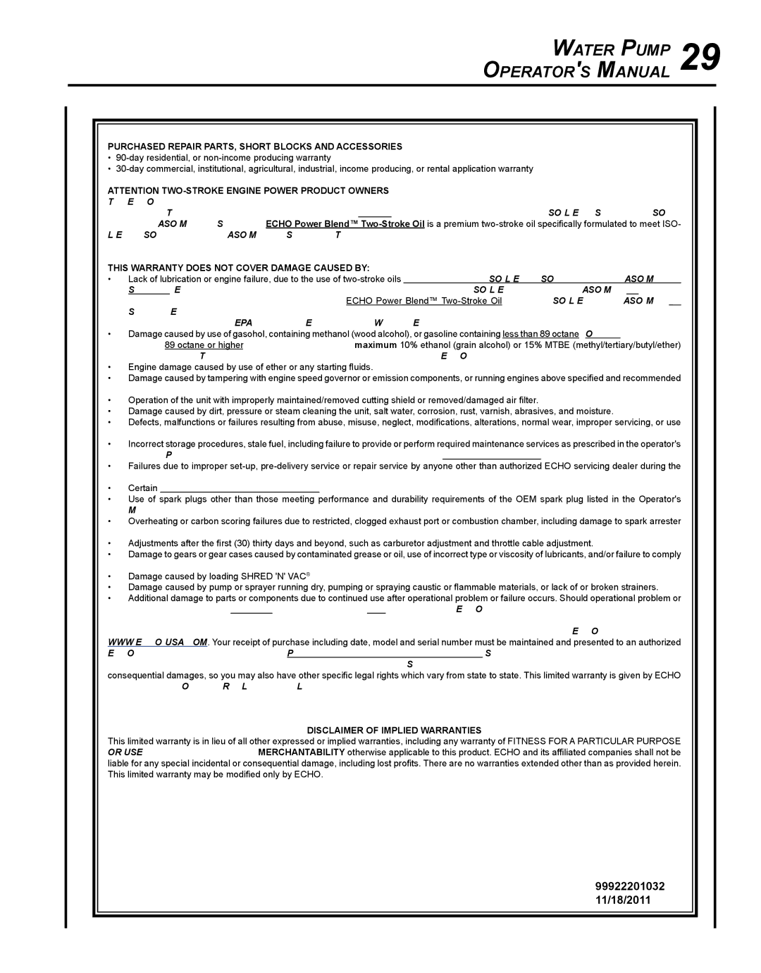 Echo WP-1000 T1E manual 99922201032 11/18/2011 