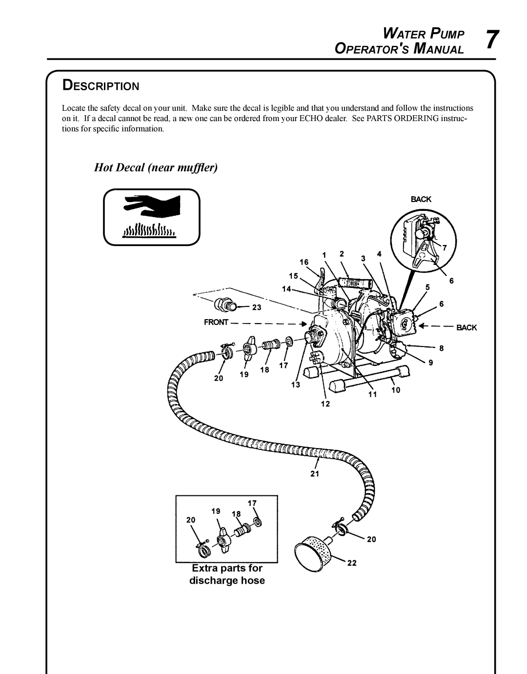 Echo WP-1000 T1E manual Hot Decal near muffler, Description 