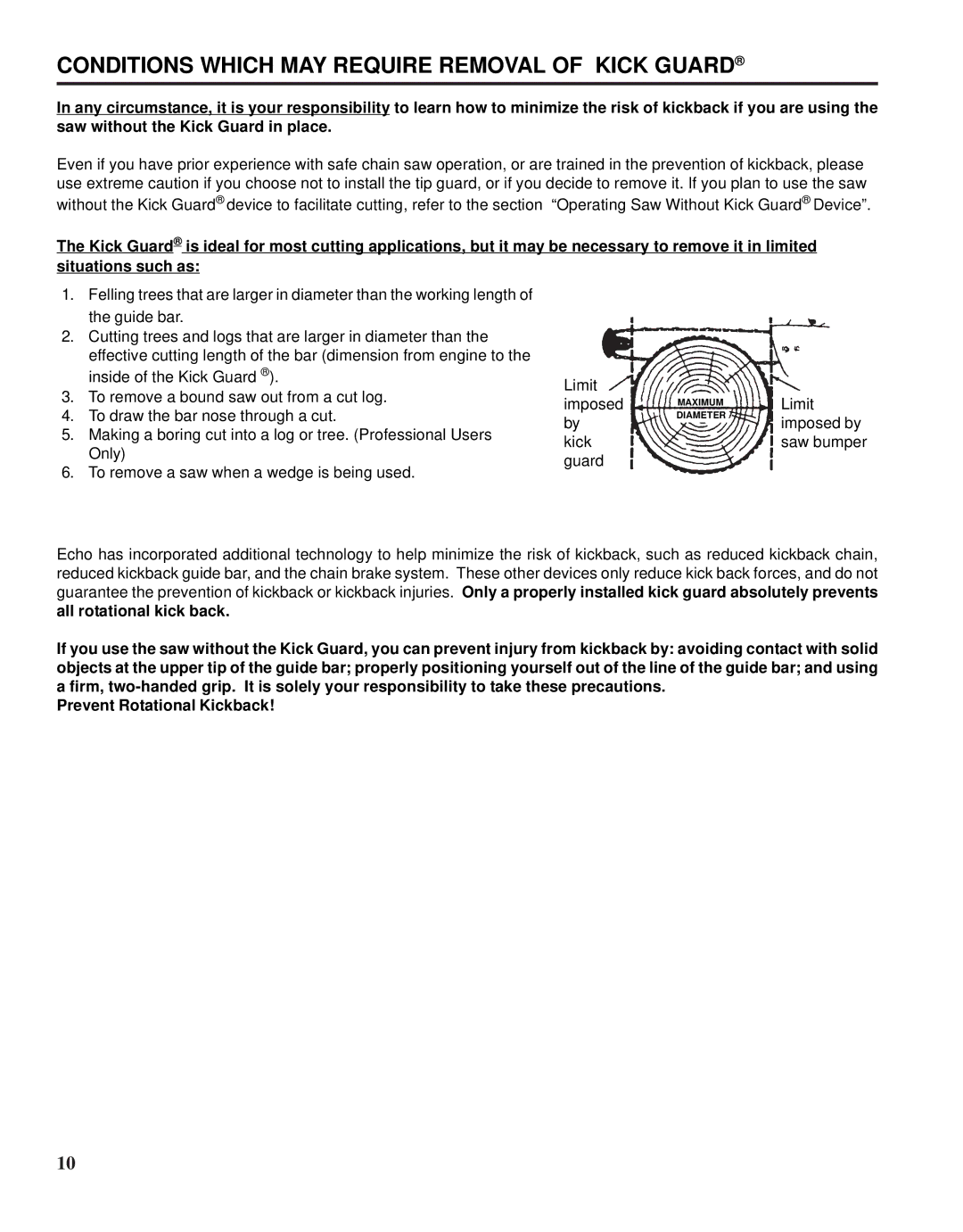 Echo X52000020 instruction manual Conditions Which MAY Require Removal of Kick Guard 