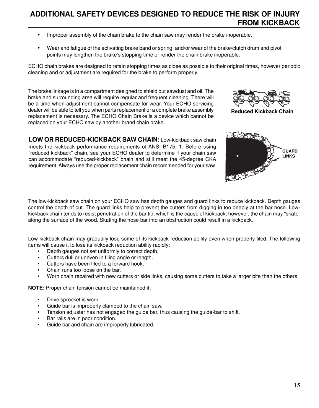 Echo X52000020 instruction manual Reduced Kickback Chain 