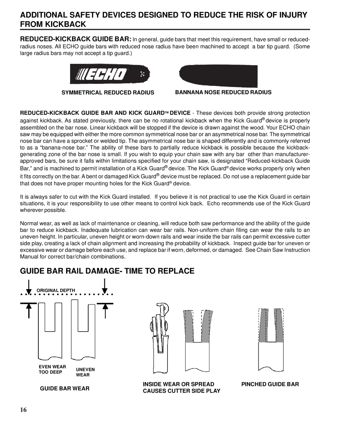 Echo X52000020 instruction manual Guide BAR Rail DAMAGE- Time to Replace 