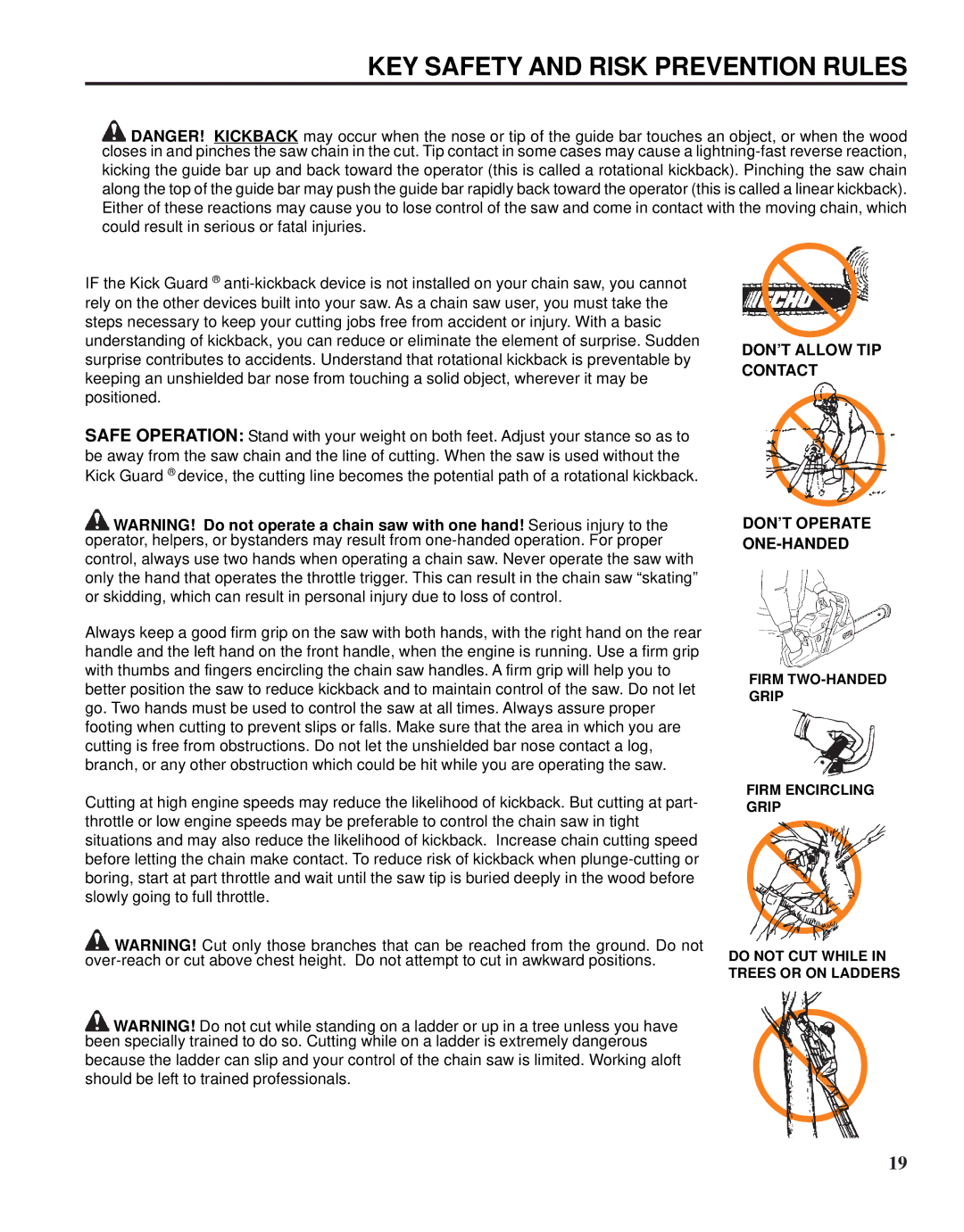 Echo X52000020 instruction manual KEY Safety and Risk Prevention Rules 