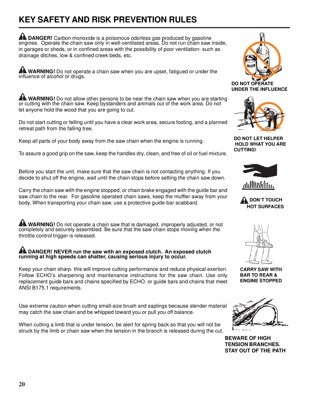 Echo X52000020 instruction manual Beware of High Tension BRANCHES. Stay OUT of the Path 