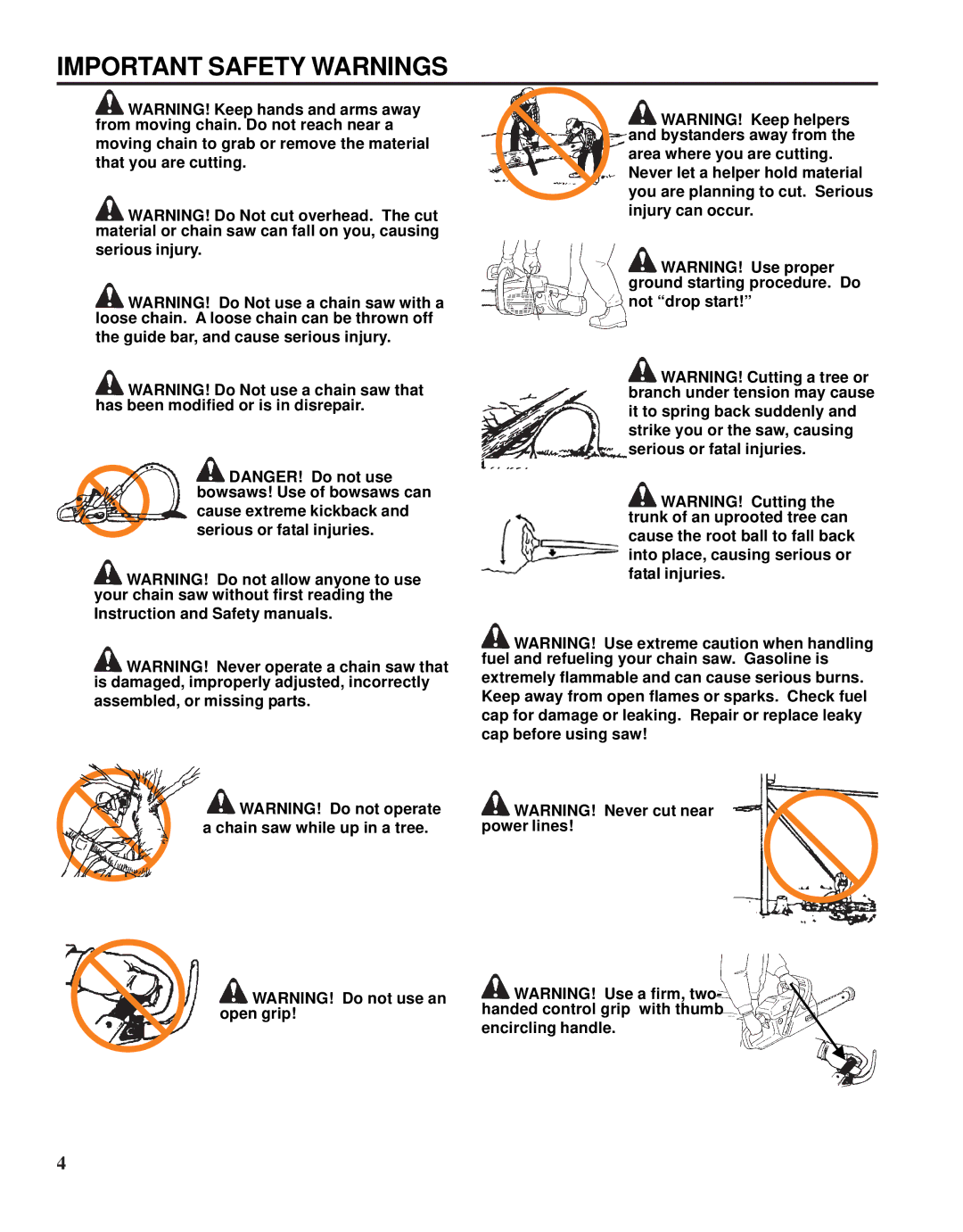 Echo X52000020 instruction manual Important Safety Warnings 