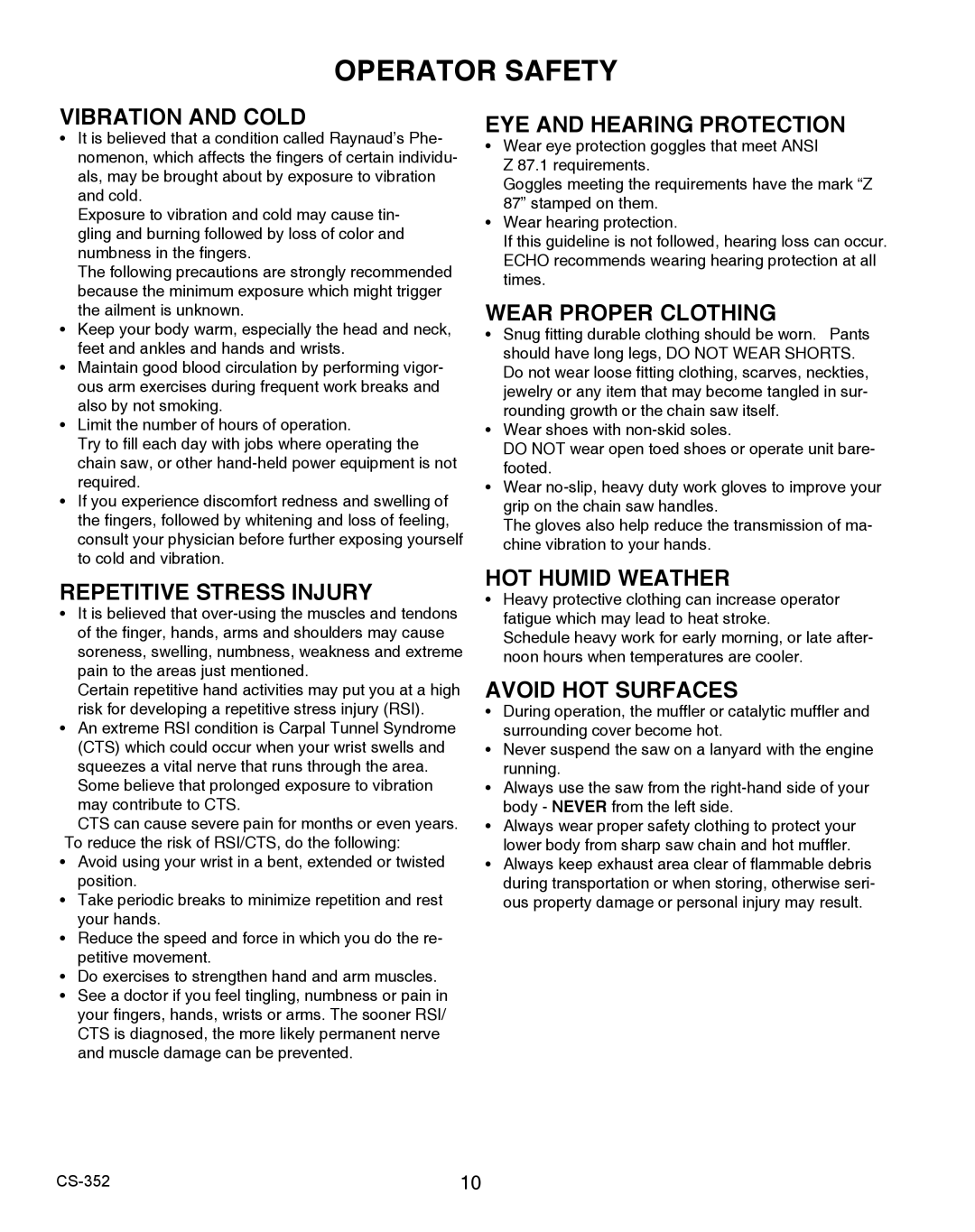 Echo X750020201 instruction manual Operator Safety 