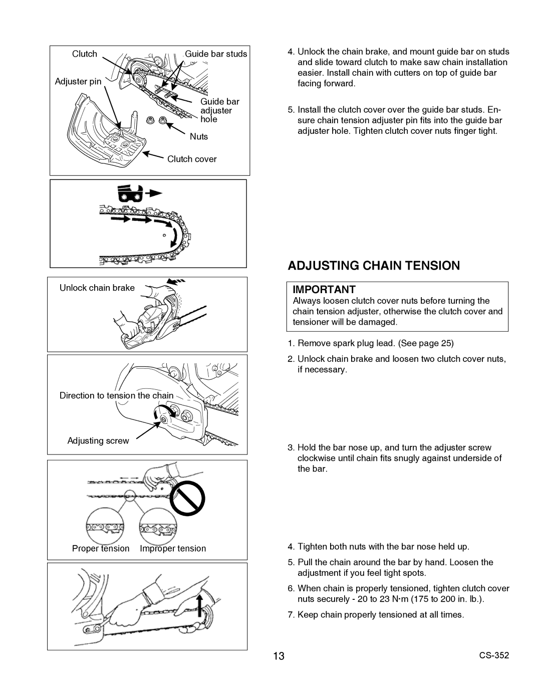 Echo X750020201 instruction manual Adjusting Chain Tension 