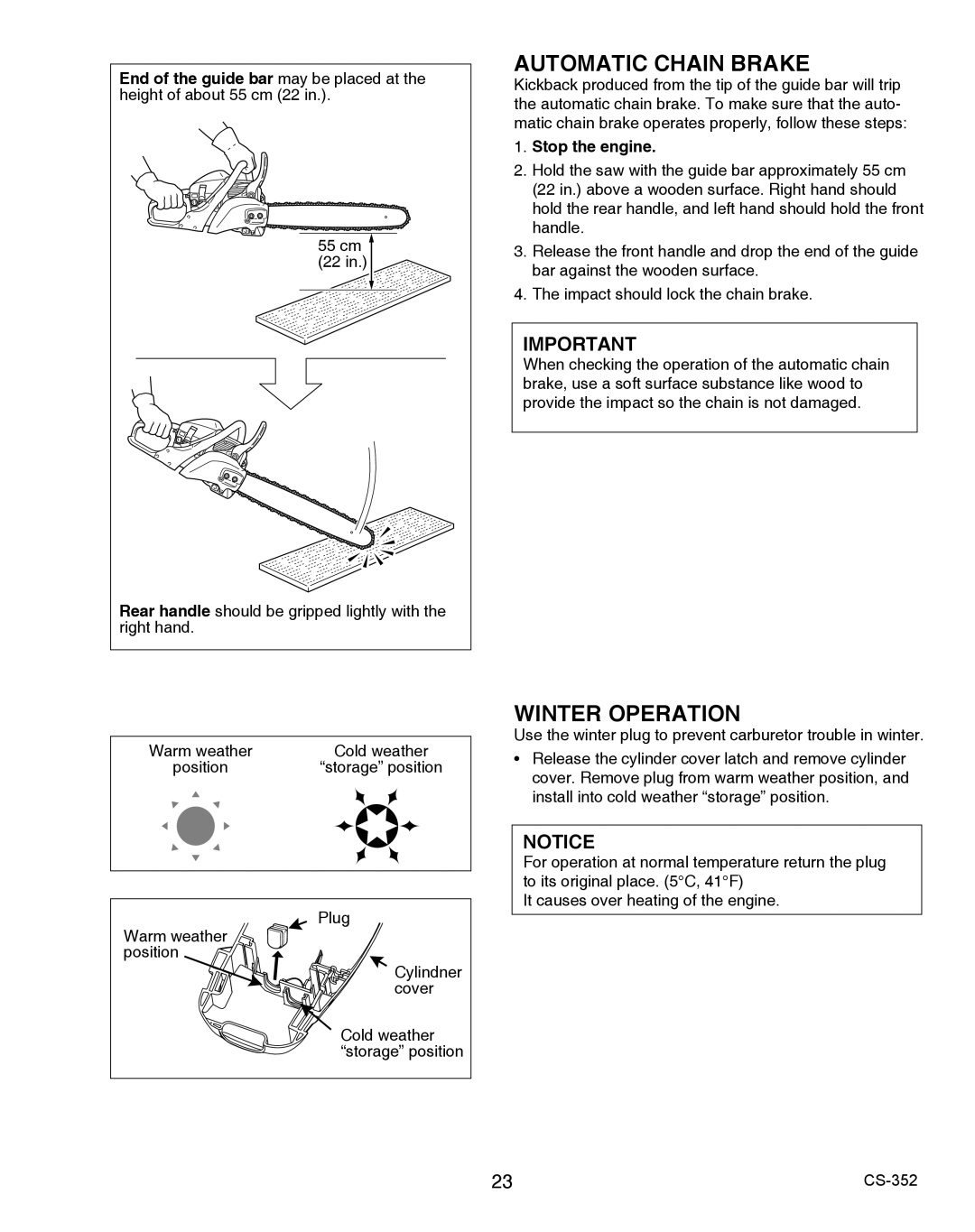 Echo X750020201 instruction manual Automatic Chain Brake, Winter Operation 