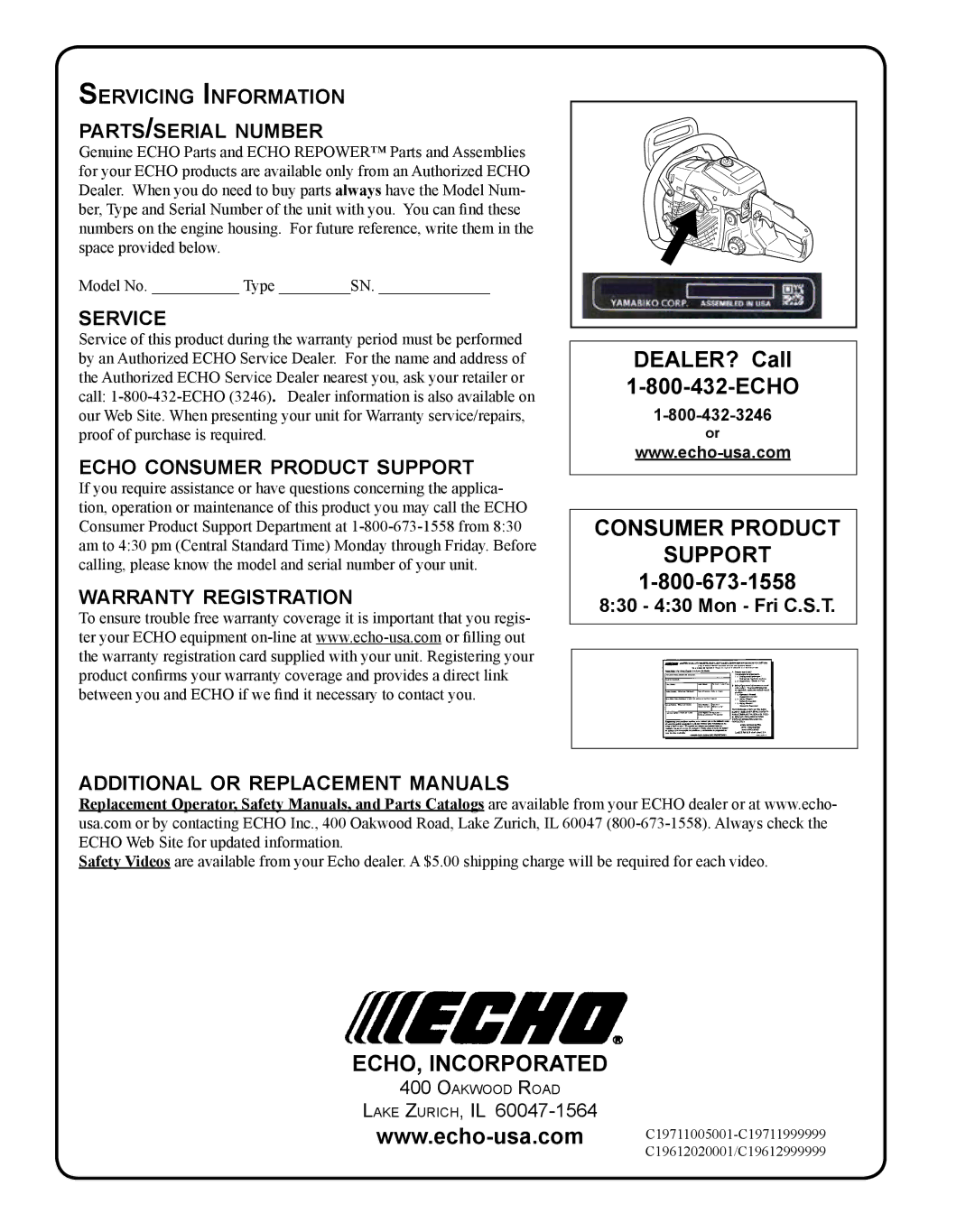 Echo X750020201 instruction manual ECHO, Incorporated 