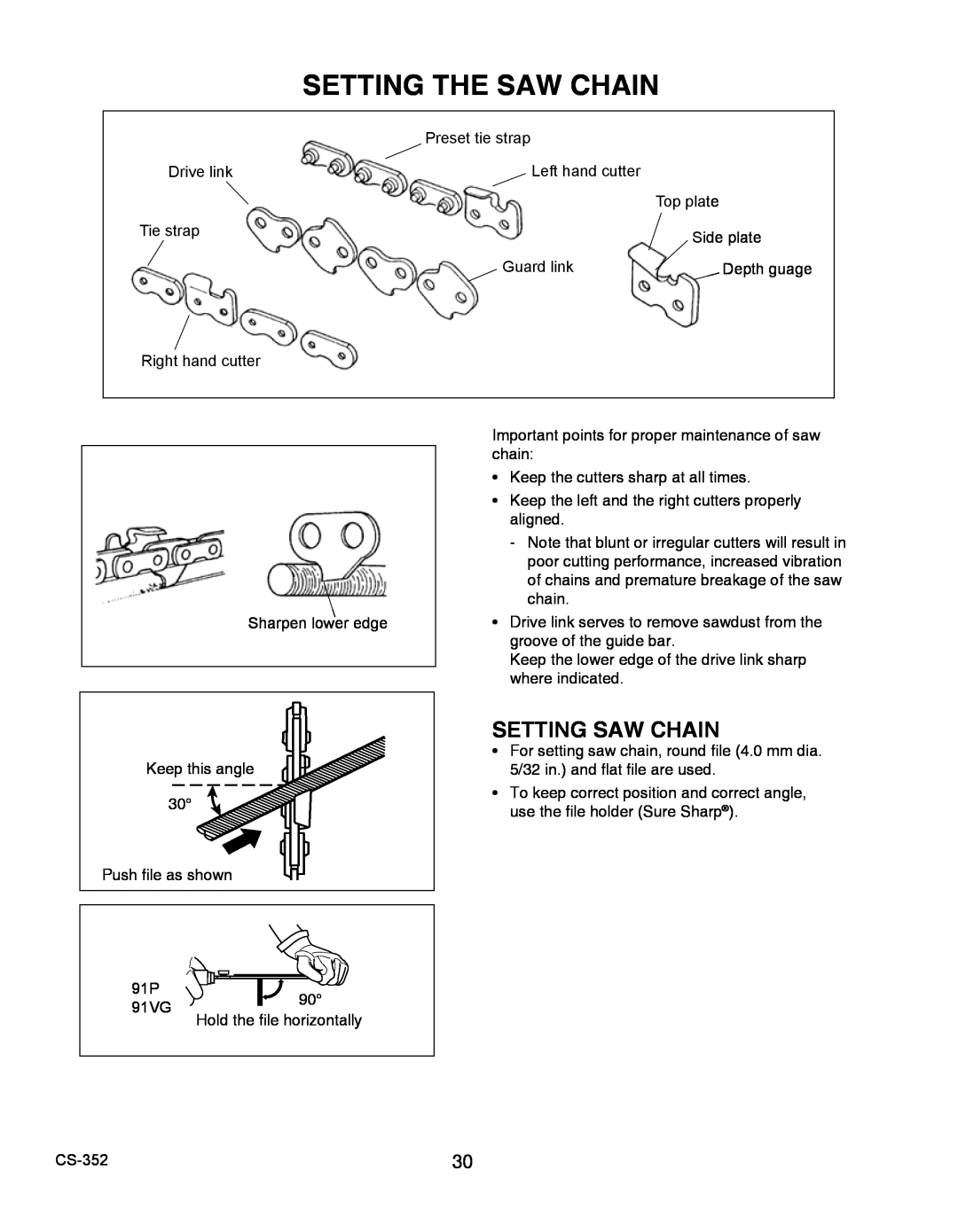 Echo X750020201 instruction manual Setting Saw Chain, Setting The Saw Chain 