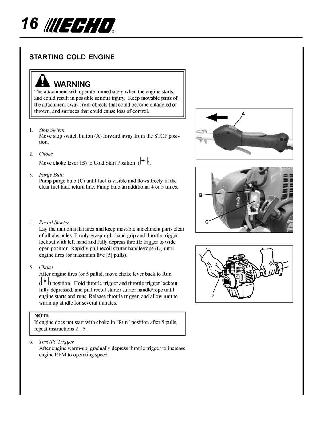 Echo X7502026001, X750018671, SRM-266S manual Starting cold engine, Purge Bulb 