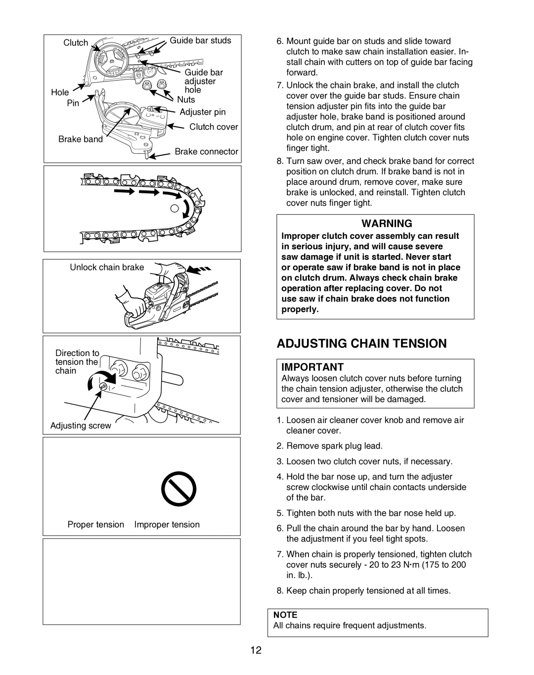 Echo X7503196704, X750010904 instruction manual Adjusting Chain Tension 