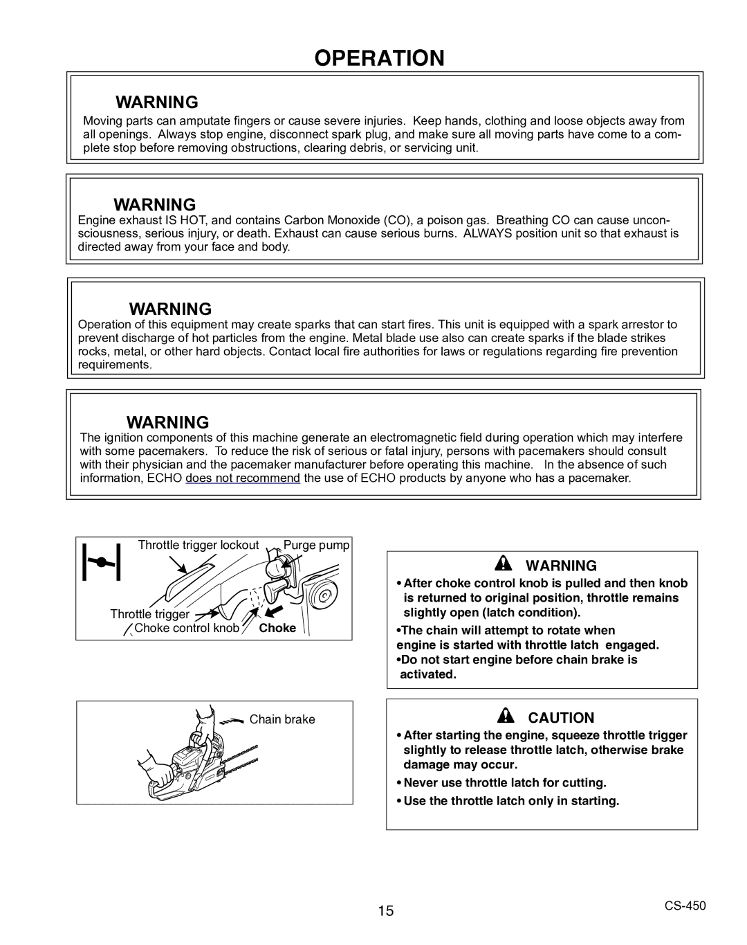 Echo X750010904, X7503196704 instruction manual Operation 