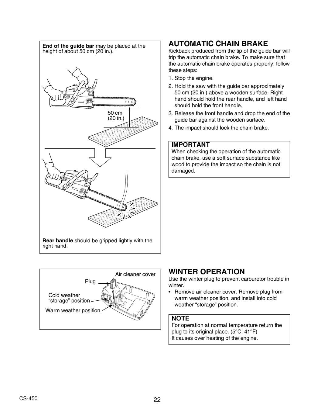 Echo X7503196704, X750010904 instruction manual Automatic Chain Brake, Winter Operation 