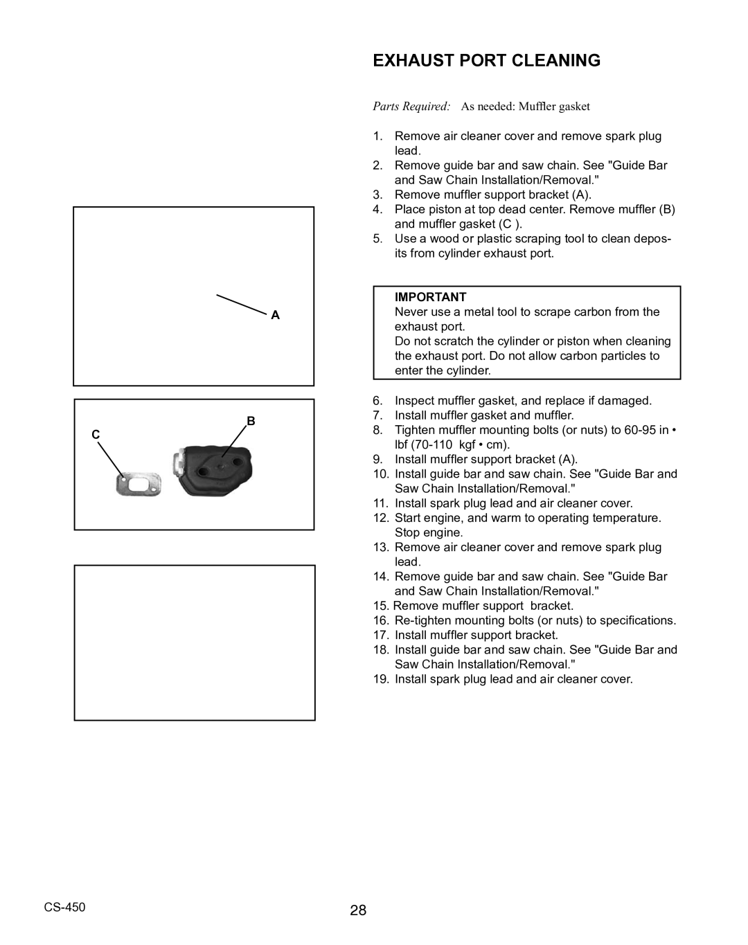 Echo X7503196704, X750010904 instruction manual Exhaust Port Cleaning 