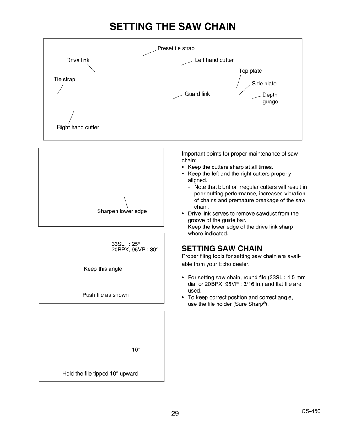 Echo X750010904, X7503196704 instruction manual Setting the SAW Chain, Setting SAW Chain 