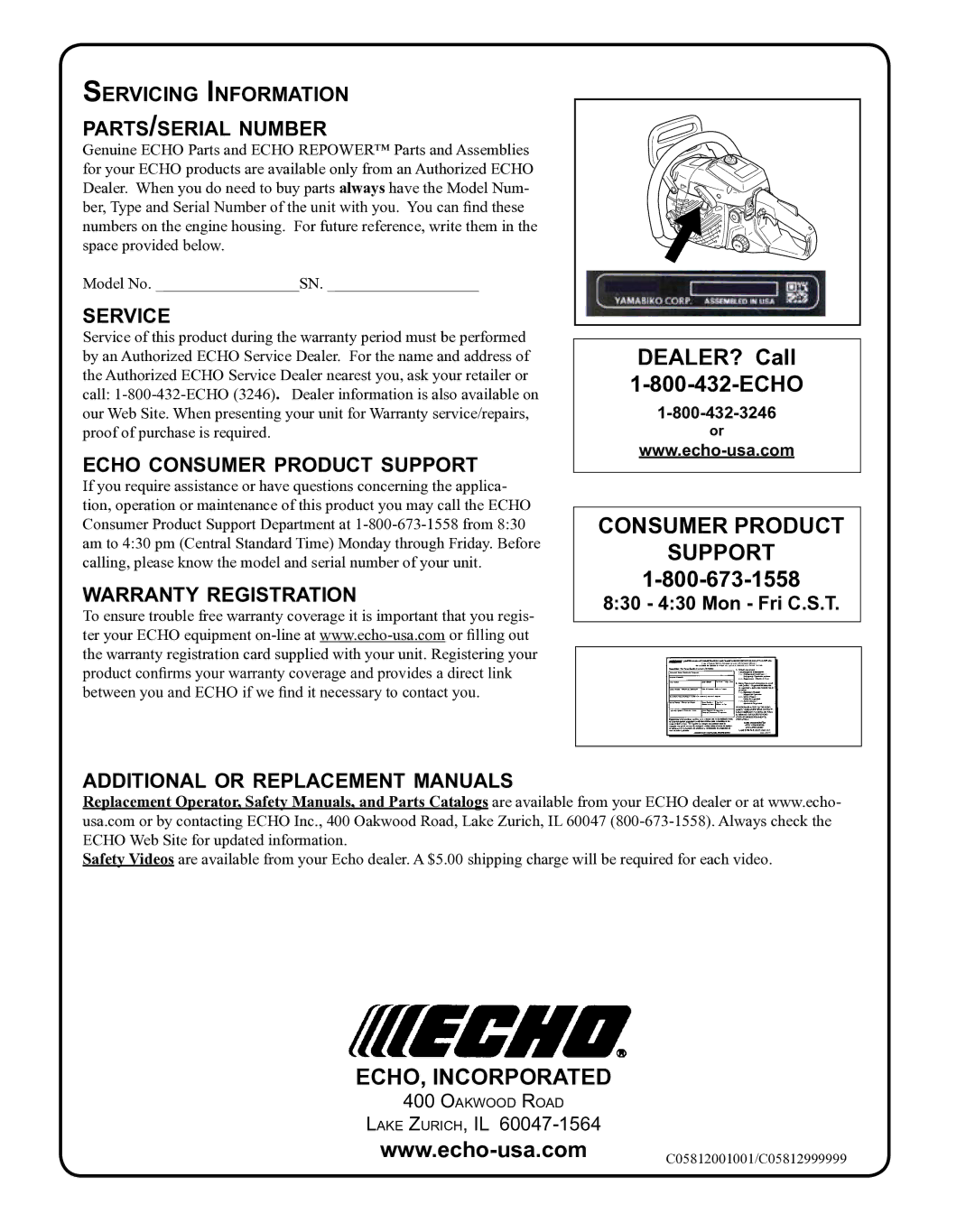 Echo X7503196704, X750010904 instruction manual ECHO, Incorporated 