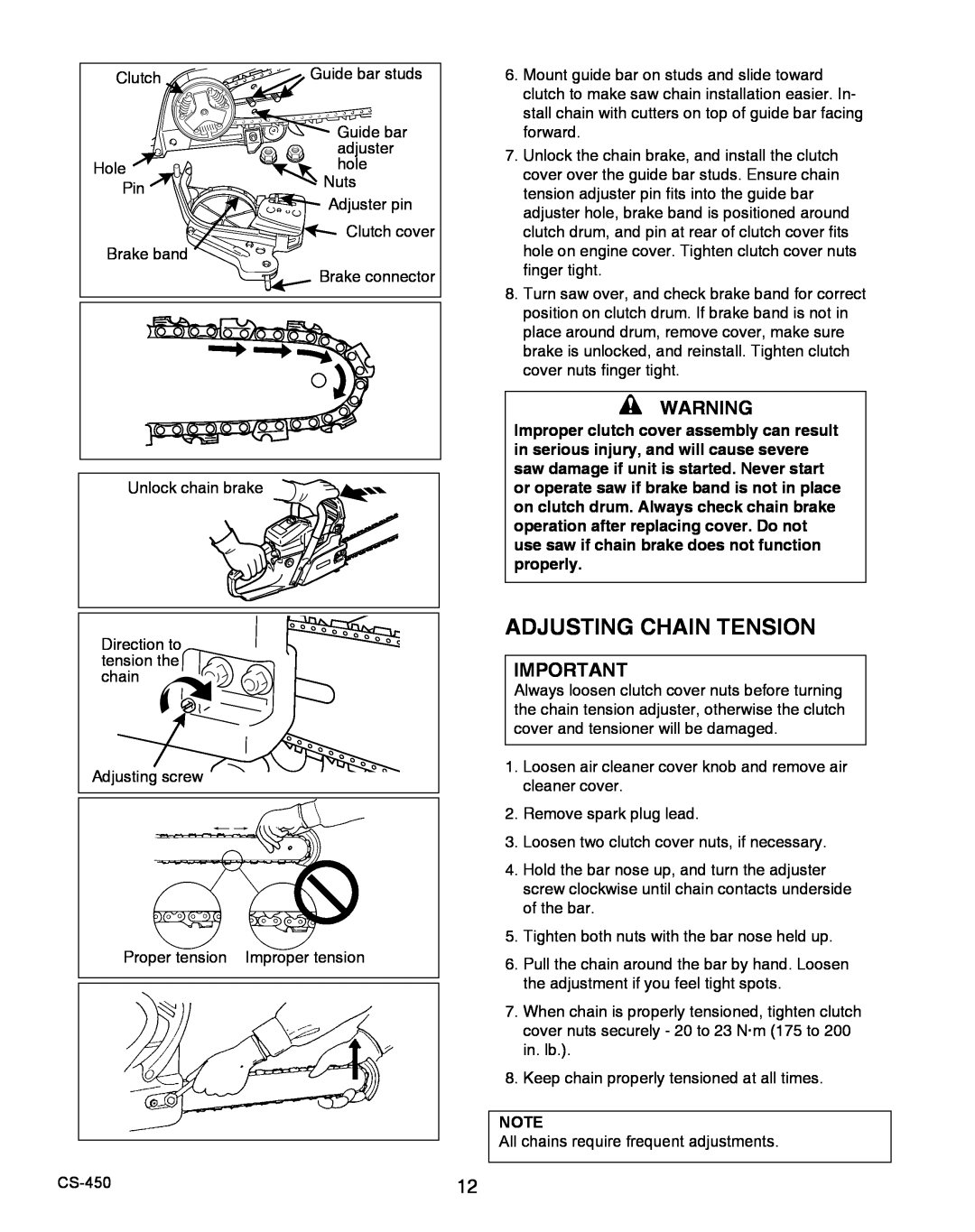 Echo X7503196704, X750010904 instruction manual Adjusting Chain Tension 