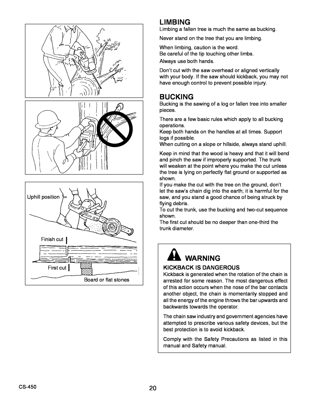 Echo X7503196704, X750010904 instruction manual Limbing, Bucking, Kickback Is Dangerous 