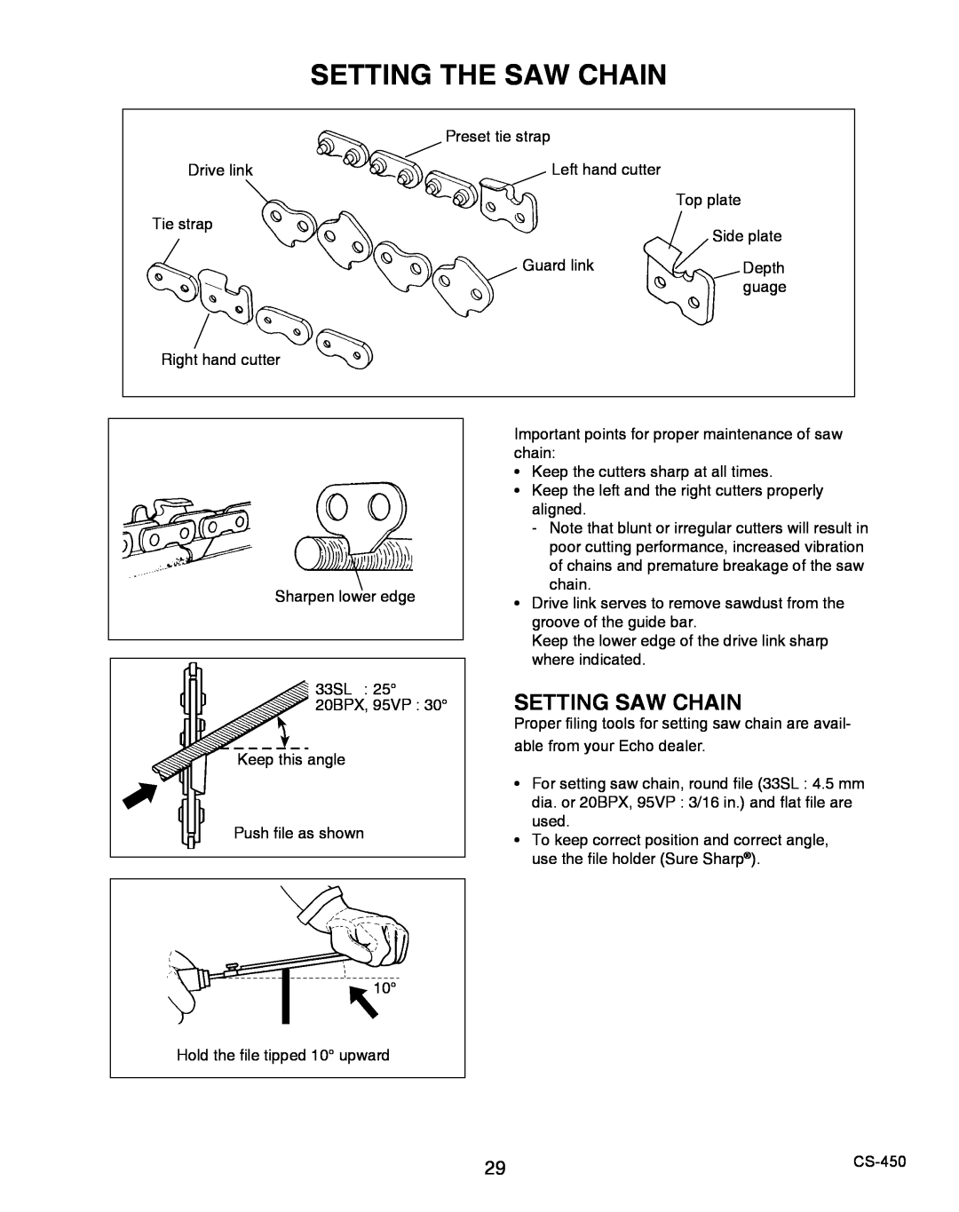 Echo X750010904, X7503196704 instruction manual Setting The Saw Chain, Setting Saw Chain 