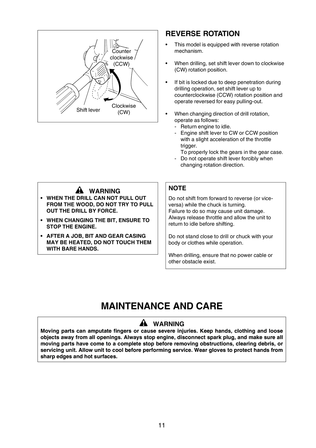 Echo X750-005 05 7, X750409-3607 manual Maintenance and Care, Reverse Rotation 