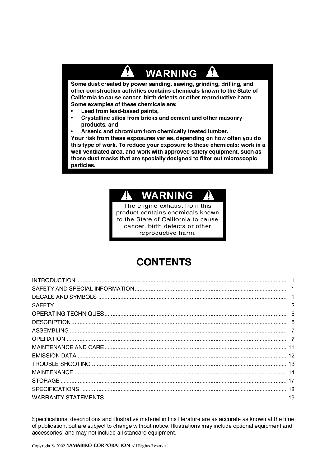 Echo X750409-3607, X750-005 05 7 manual Contents 