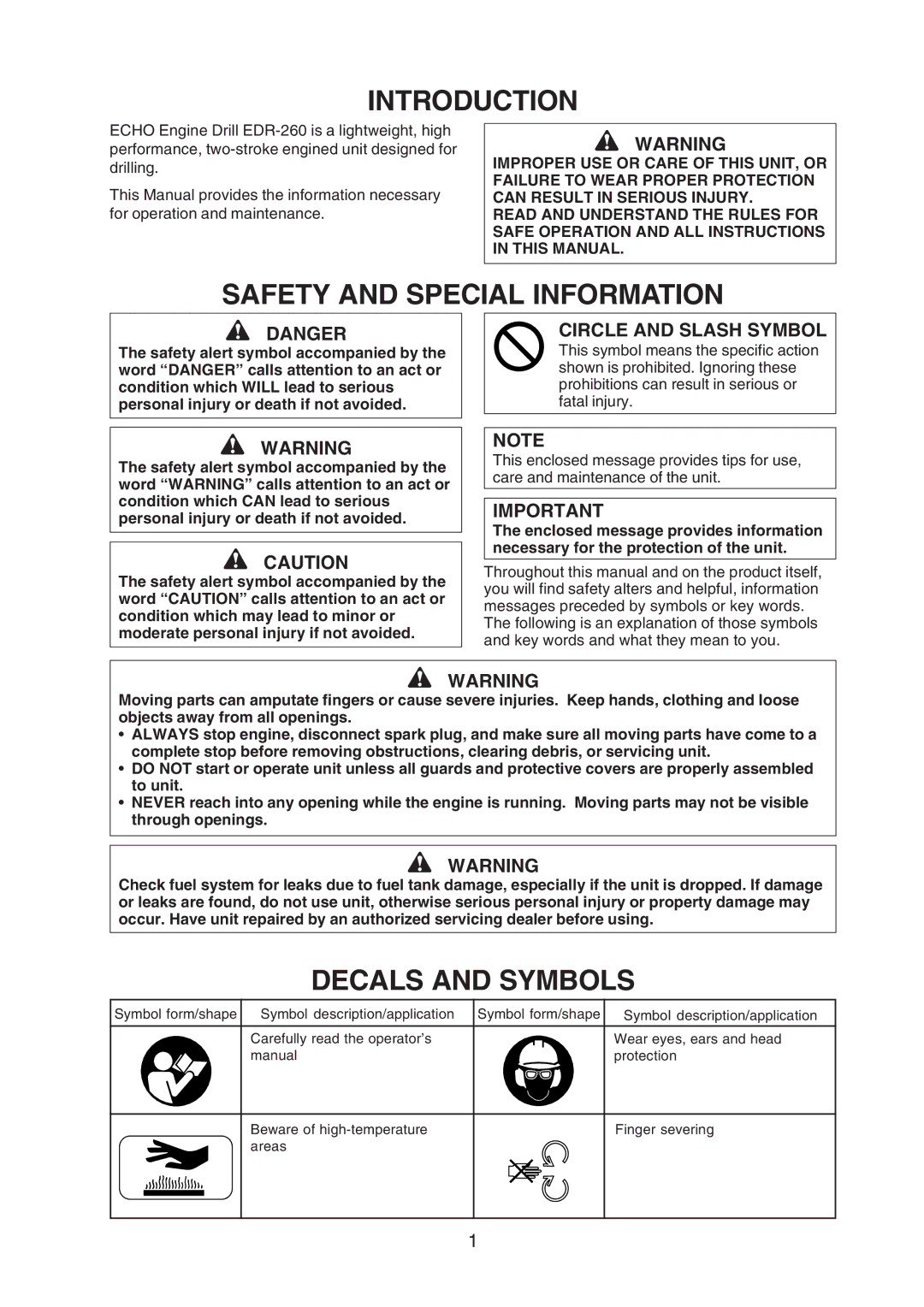 Echo X750-005 05 7, X750409-3607 manual Introduction, Safety and Special Information, Decals and Symbols 