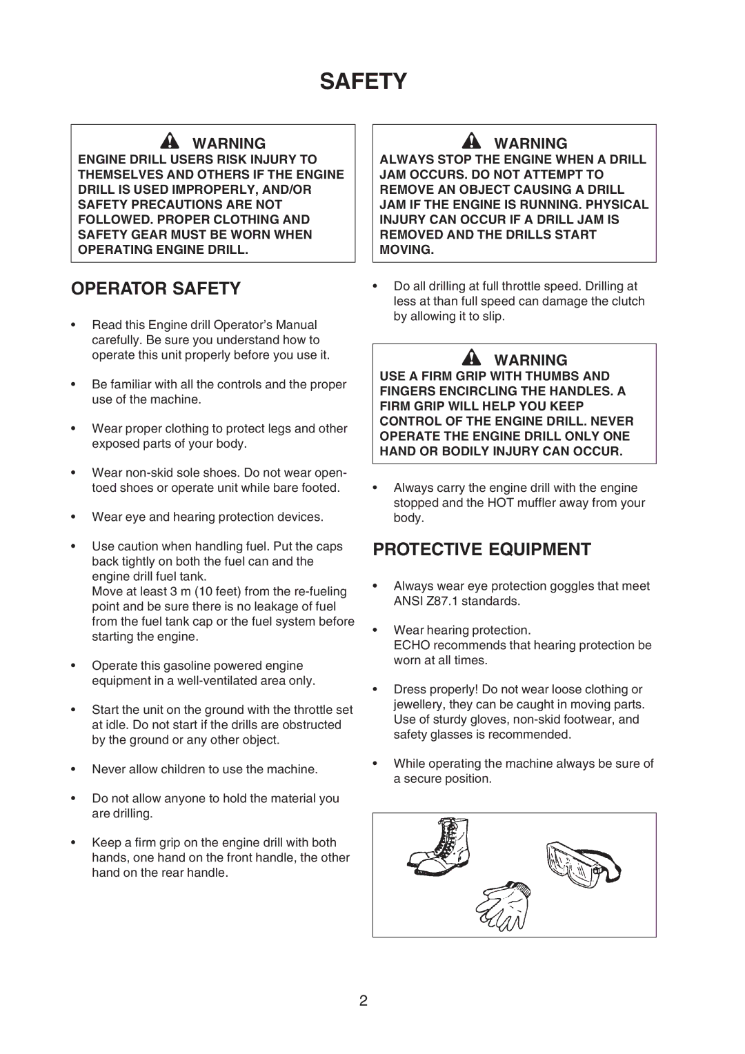 Echo X750409-3607, X750-005 05 7 manual Operator Safety, Protective Equipment 