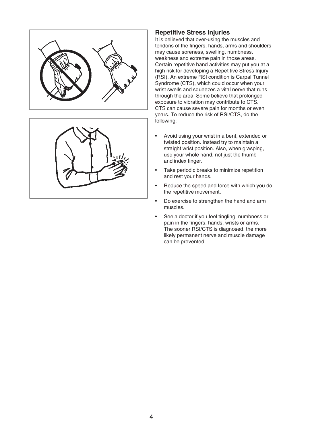 Echo X750409-3607, X750-005 05 7 manual Repetitive Stress Injuries 