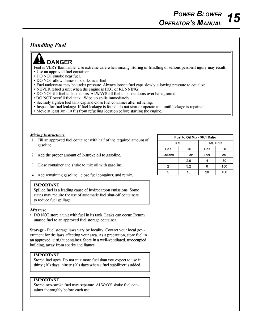 Echo X7505200005, 11-Dec, X750011585 manual Handling Fuel, Mixing Instructions 