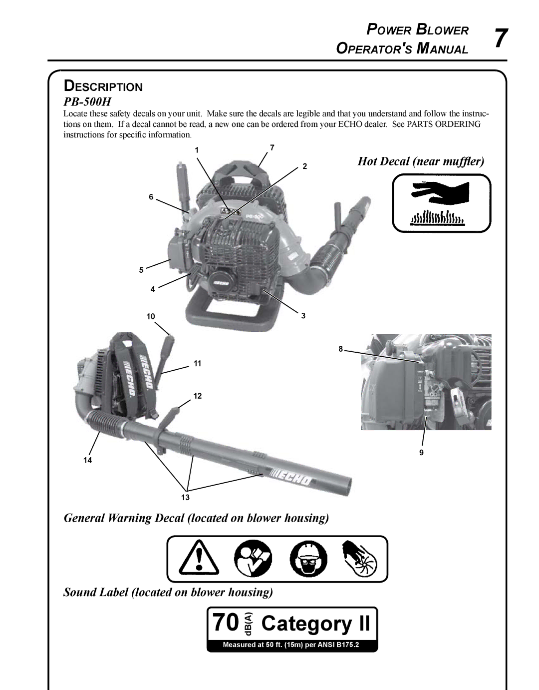 Echo 11-Dec, X7505200005, X750011585 manual PB-500H, Description 