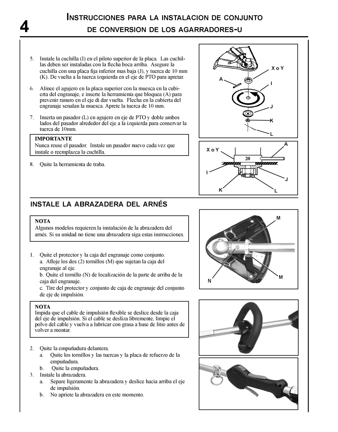 Echo X7672230403, X767000193 installation instructions Instale la abrazadera del arnés, Importante 