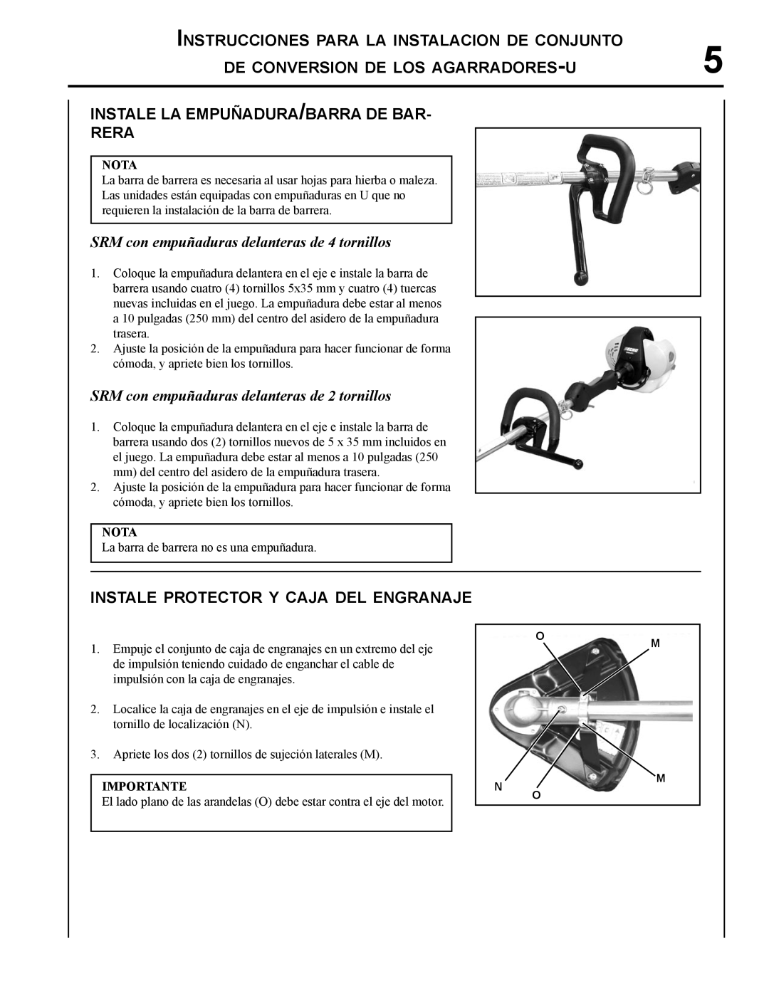 Echo X767000193, X7672230403 Instale protector y caja del engranaje, SRM con empuñaduras delanteras de 4 tornillos 