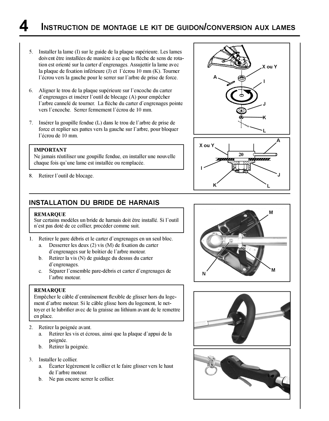 Echo X7672230403, X767000193 installation instructions Installation du bride de harnais, Remarque 