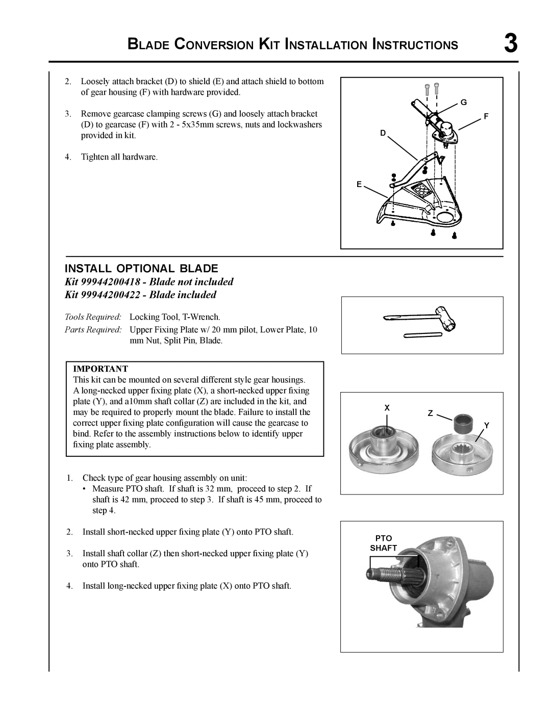 Echo X767000193, X7672230403 installation instructions Install optional blade 