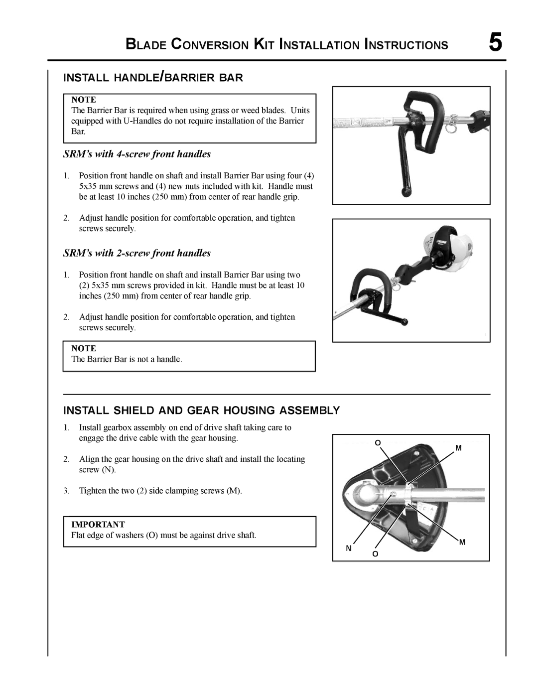 Echo X767000193, X7672230403 Install shield and gear housing assembly, SRM’s with 4-screw front handles 