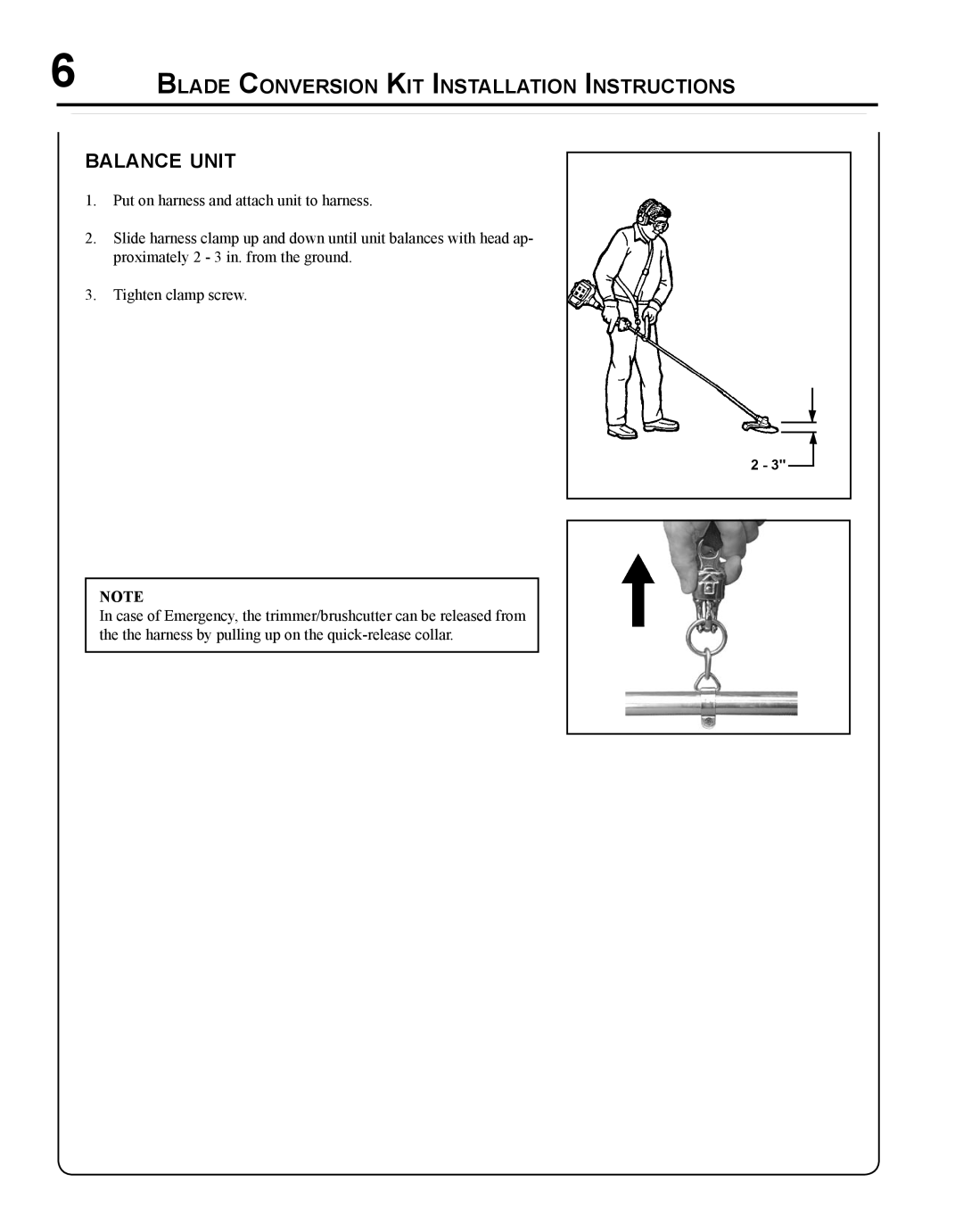 Echo X7672230403, X767000193 installation instructions Blade Conversion Kit Installation Instructions Balance unit 