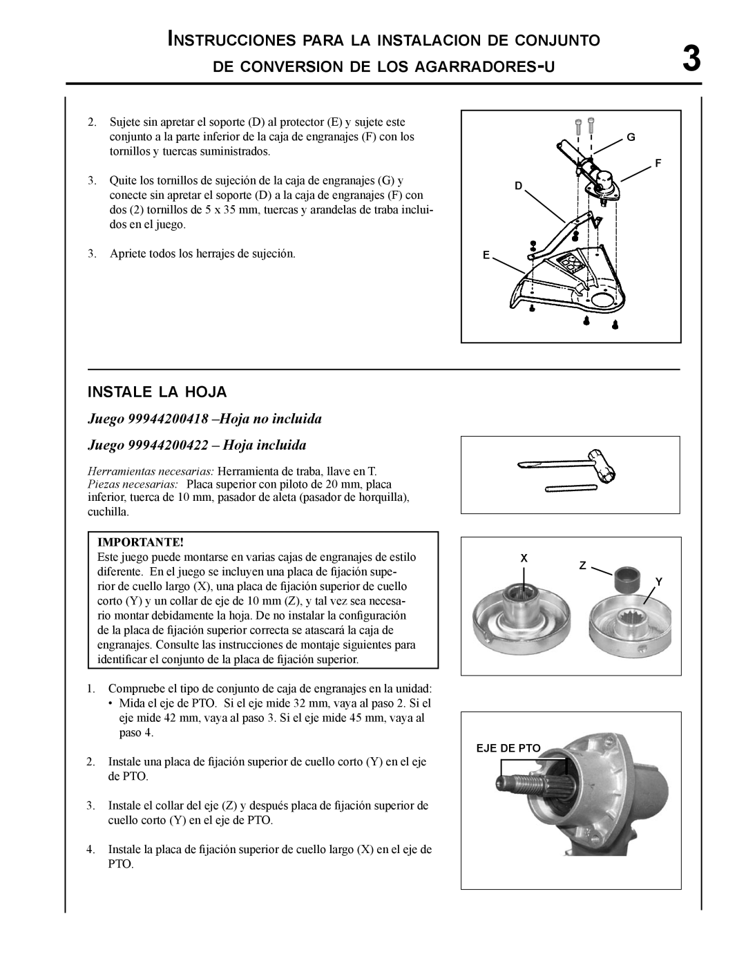 Echo X767000193, X7672230403 installation instructions Instale la hoja 