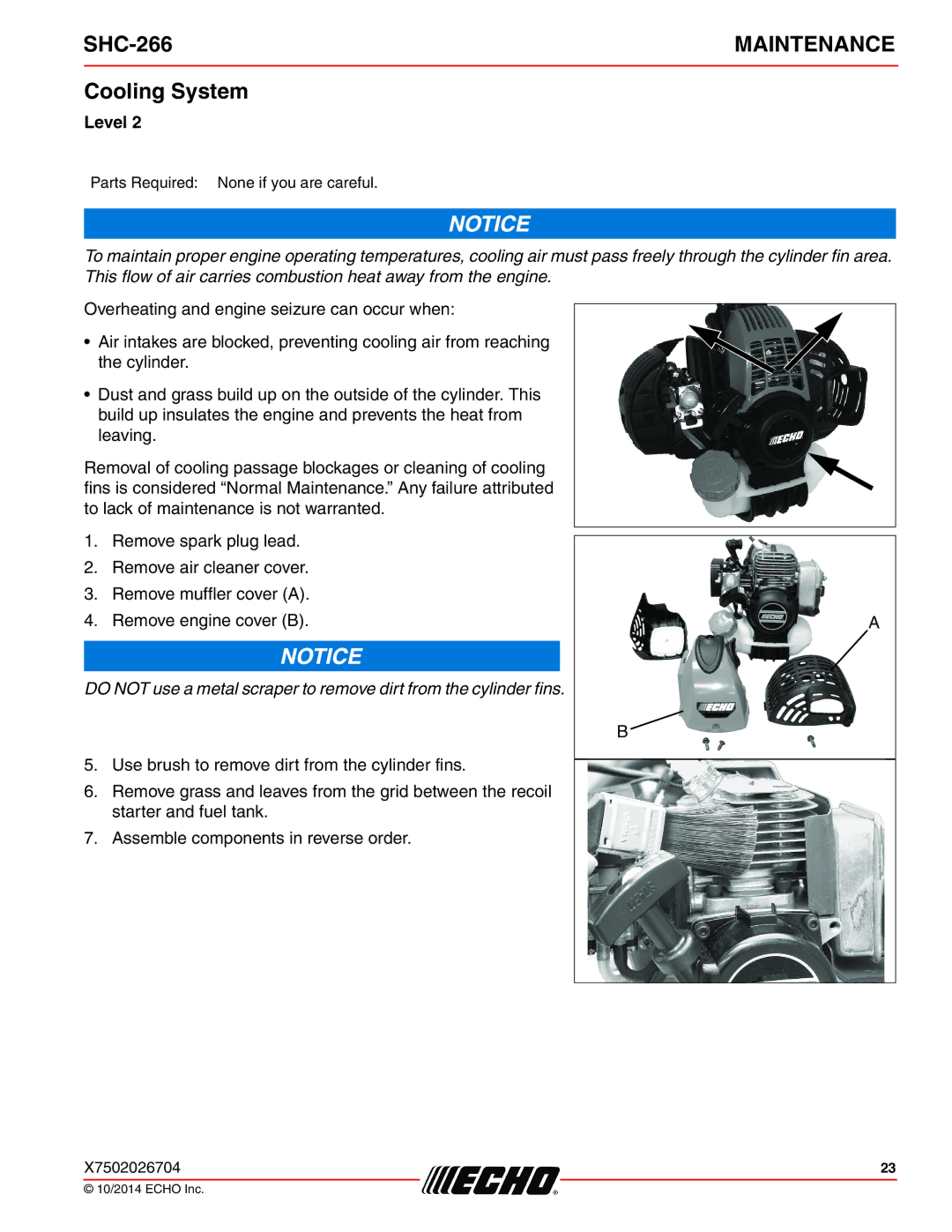 Echo X7722271404, X772000164 specifications Cooling System 