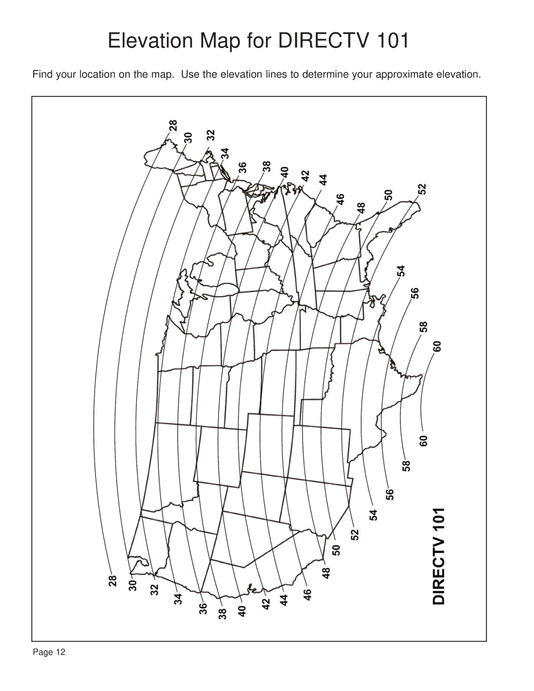 EchoStar 9630 LP manual Elevation Map for Directv 