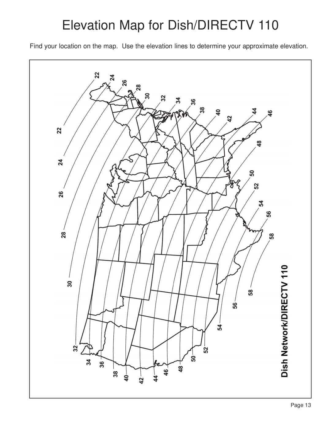 EchoStar 9630 LP manual Elevation Map for Dish/DIRECTV 