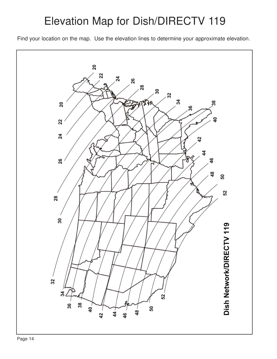 EchoStar 9630 LP manual Elevation Map for Dish/DIRECTV 