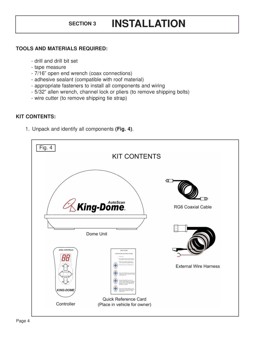 EchoStar 9630 LP manual Installation, Tools and Materials Required, KIT Contents 