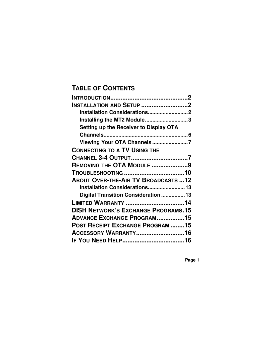 EchoStar MT2 manual Installation and Setup, Table of Contents 