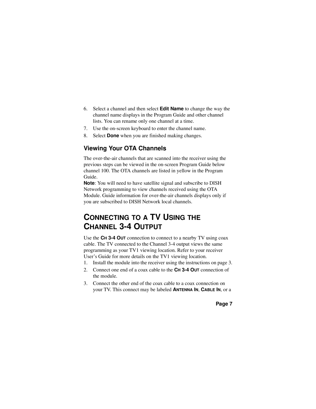 EchoStar MT2 manual Connecting to a TV Using the Channel 3-4 Output 