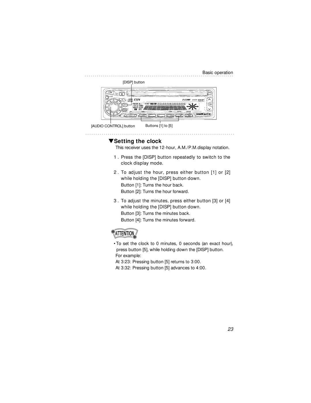 Eclipse - Fujitsu Ten 54420 owner manual Setting the clock 