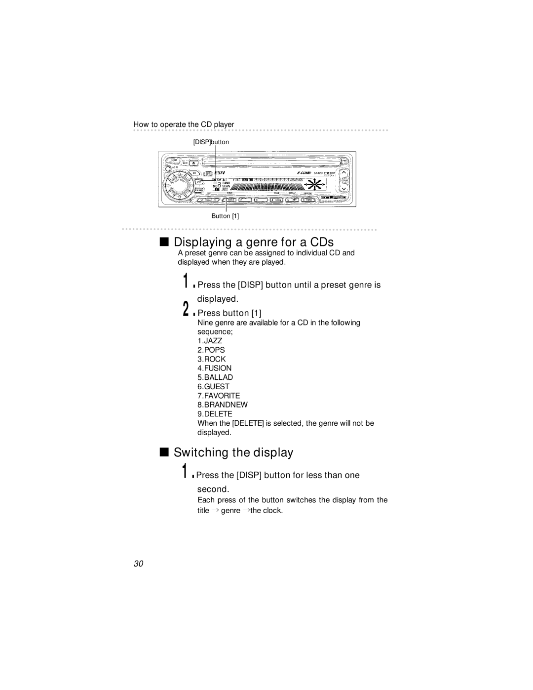 Eclipse - Fujitsu Ten 54420 owner manual Displaying a genre for a CDs 